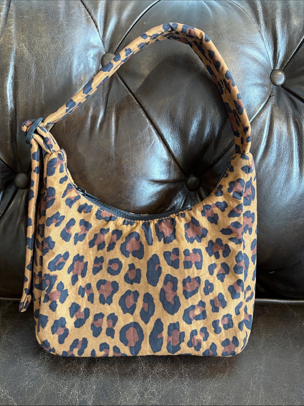 BAGGU Mini Nylon Leopard Print Shoulder Bag